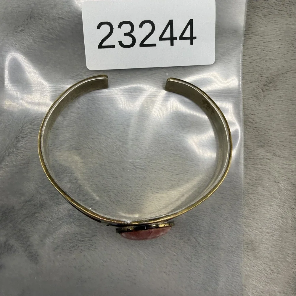 Vintage Statement Cuff Polished‎ Stone Silver and Gold Tone 6.5